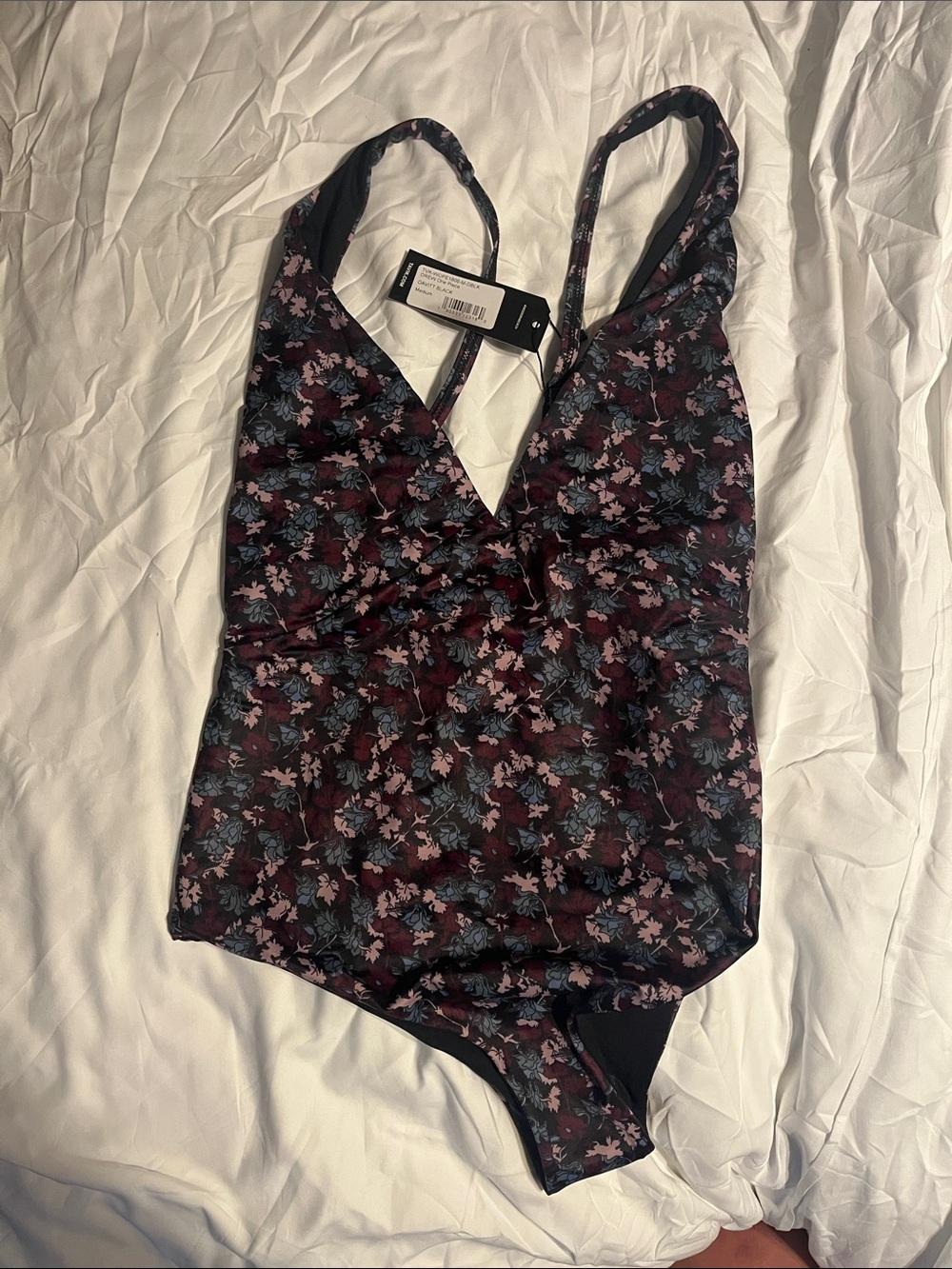 Tavik Floral V-Neck Bodysuit in Dark Plum and Dusty Blue